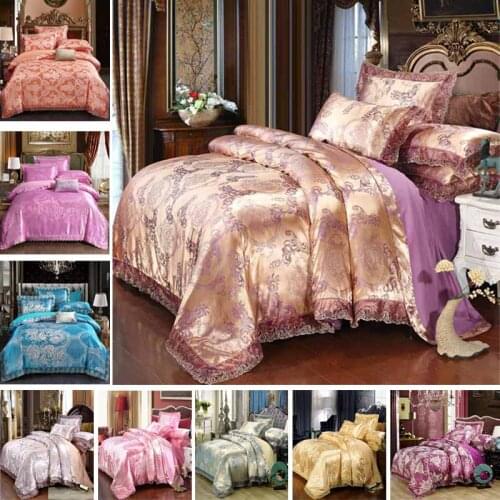 3pcs European luxury High Quality Satin Jacquard Bedding Lace Set Duvet Cover Set 1 Quilt Cover + 2 Pillowcases Queen King size