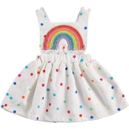 Colorful Summer 0-24M Infant Newborn Baby Girls Dresses Backless Sundress Princess Dress Rainbow Dots Sleeveless Gown for Girls