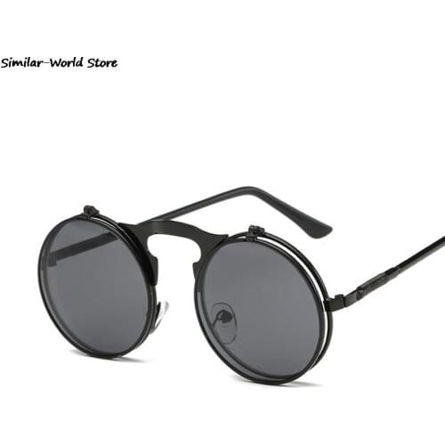 Hot Sale Retro Steampunk Round Flip Up Sunglass Women Mens Clip On Sunglasses Metal Punk Sun Glasses Male