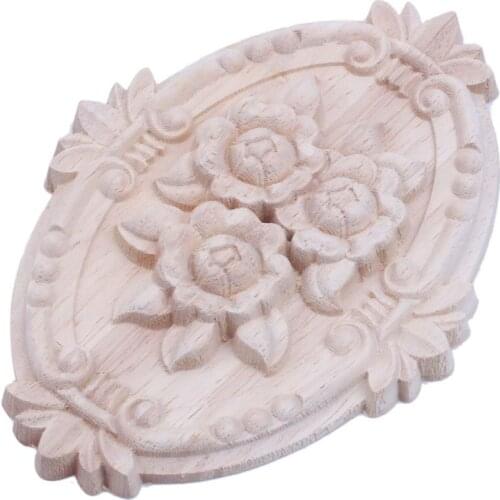 LBER 13X9cm Retro Wood Ornament Applique Carving Ornament for Cabinet Door Furniture Decoration Wood Color