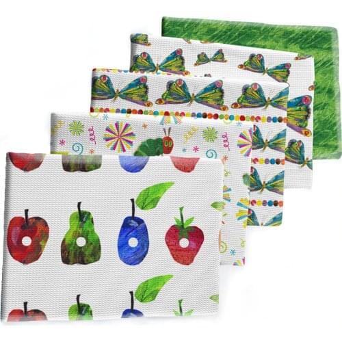 Liverpool Fabric Printed Hungry Caterpilla Bullet Strech Cloth for DIY Hair Bow Scarf Home Textiles Materials 50*145cm