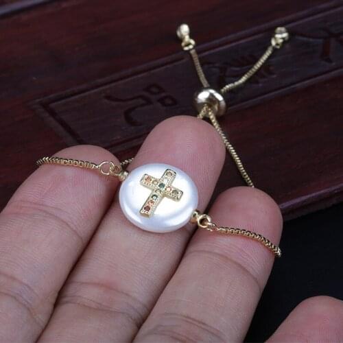 Mix cz micro pave gold charm round pearl bead connector charms dainty link bracelet for women birthday jewelry gift