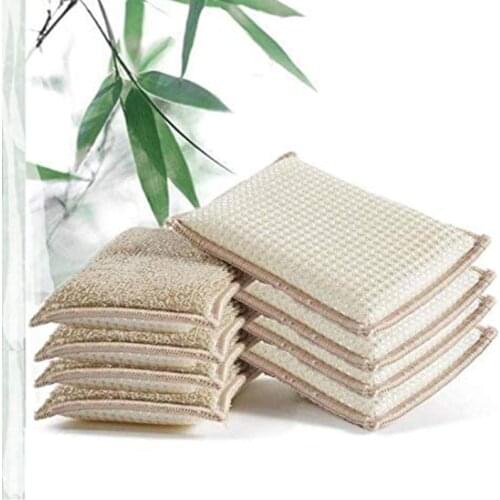 6pcs Bamboo fiber sponge kitchen cloth cleaning brush absorbent oil-free scouring pad reusable dishwashing sponge