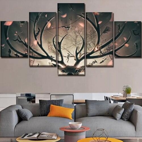 Wall Modular Pictures Home Decoration 5 Pieces Canvas Art Prints Game Tomb Raider Animal Deer Painting For Bedroom Poster