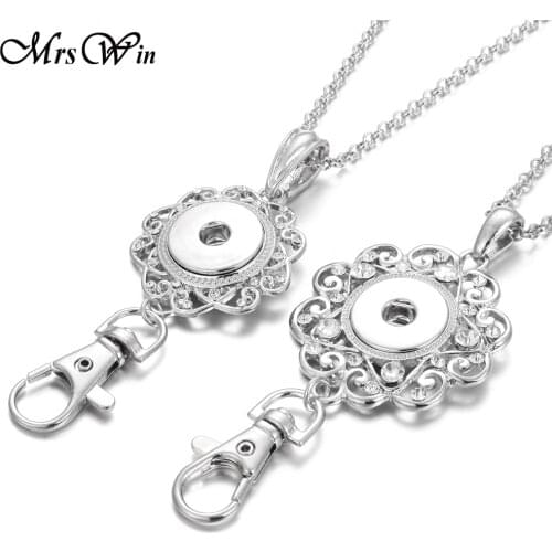 New Snap Button Necklace Metal 18mm Snap Button key chains Keyring lanyard keychain Snap Pendant Necklace with Chains for Women
