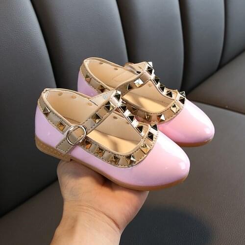 Girls Shoes Rivest Leather Shoes For Big Girl Princess Shoes White Bridal Shoes Kids Flats Baby Dance Shoe For Children Toddlers