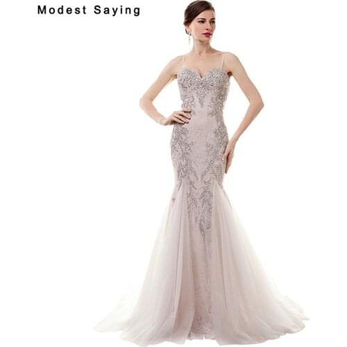 Luxury New Mermaid Beaded Lace Cover Evening Dresses 2017 with Rhinestone Formal Women Party Red Carpet Prom Gowns vestido longo