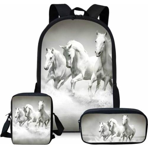 3d Horse Print School Bags for Kids Boys School Backpacks Shoulder Bagpack Children Bookbag Satchel 3pcs/set