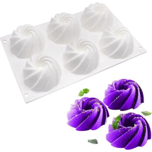 Silicone Cake Mold D Bakeware Dessert Mousse DIY Mould, 6 Holes Spirale Flower