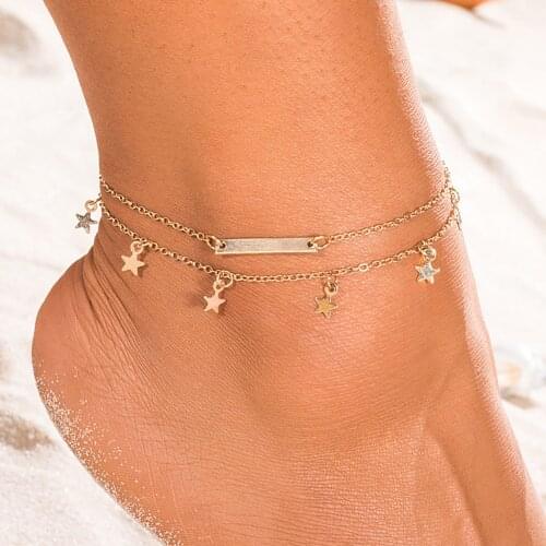 Alloy Star Anklet Fashion All-match Simple Five-Pointed Star Long Sequined Double-Layer Anklet