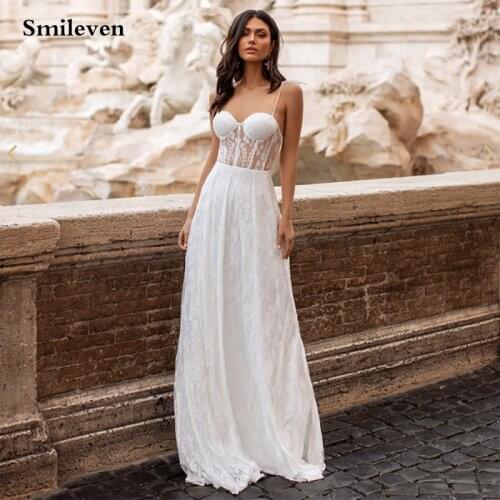 Smileven Full Lace Boho Wedding Dress Spaghetti Straps Sweetheart Neck Wedding Bridal Gowns Custom Made