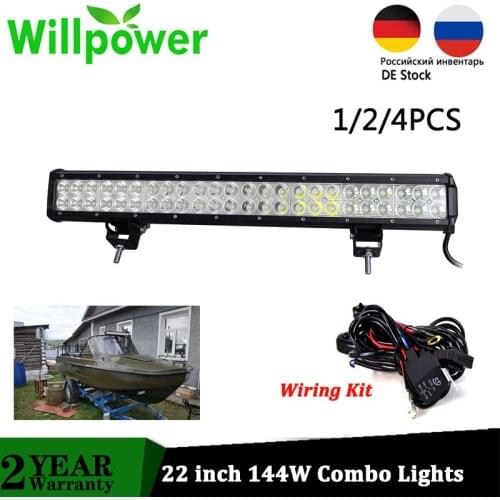 Willpower 1/2/4 PCS 22" Offroad LED Bar, 22 inch 144W Dual Row Combo Driving Fog Lamps for 4x4 4WD ATV Auto Car Tractor 12V 24V