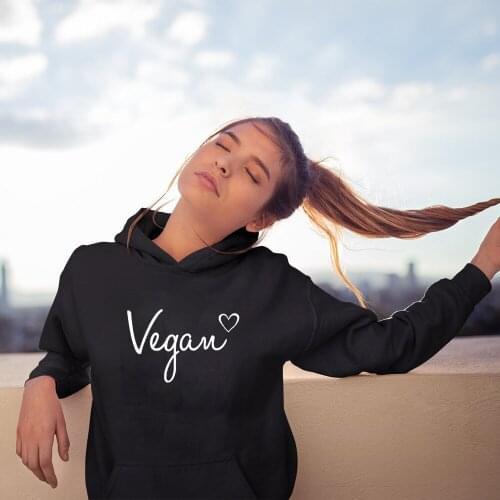 Vegan Heart Hoodies Casual Women Ethical Vegetarian Pullovers Streetwear Spring Autumn Long Sleeve Graphic Eco Hooded Sweatshirt