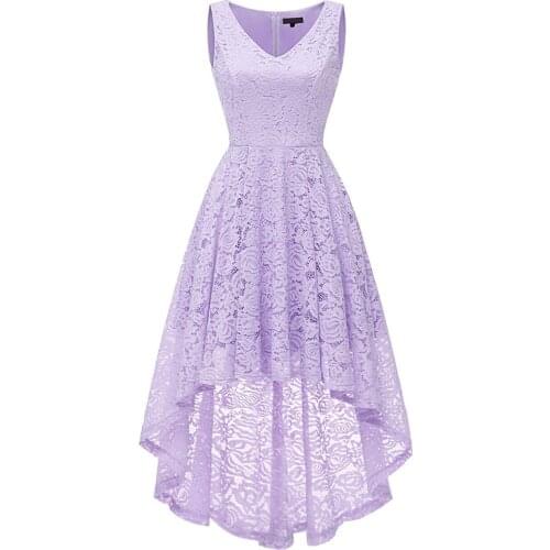 JaneVini Vintage Floral Lace High Low Prom Dress V-Neck Short Front Long Back Bridesmaid Dresses Ankle Length Wedding Party Gown