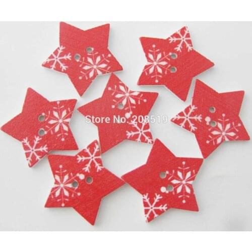 WBNGKN 100pcs Red color Christmas star buttons 1" /25mm wood botoes DIY decorative accessories