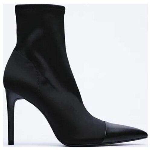 High Heels Ankle Boots Women Autumn 2021 Pointed Stiletto Show Thin Elastic Boots Black Fashion Boot Shoes Woman Botas Femininas