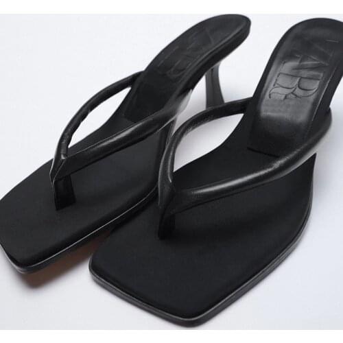 Womens Flip-flops 2021 New Square Toe Flip Flops Fairy Style Stilettos Mules Womens Sandals