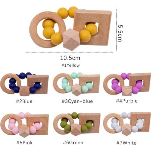 1pc Baby Teether Wooden Rattle Teething Bracelet Beech Pendant Silicone Beads Ring Music Rattle BPA Free Montessori Baby Product