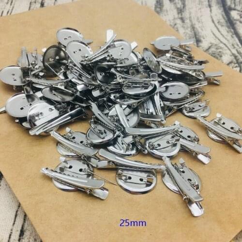 10pcs 25MM Alloy metal dark silver brooch with alligator clip,brooch pin back,safety hair pin,round pad