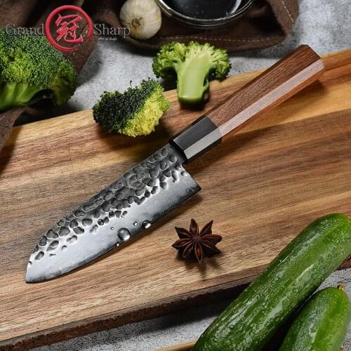 5'' Santoku Knife 3 Layers Japanese AUS10 High Carbon Blade Chef Kitchen Knives Professional Cooking Slicing Tools Grandsharp