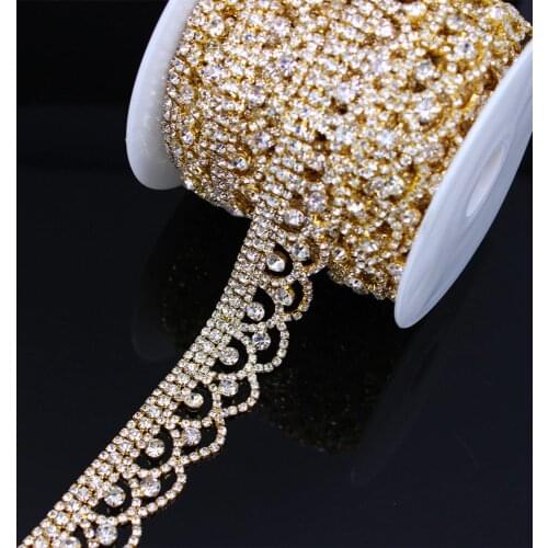 5 Yard Gold DIY Exquisite Rhinestones Trim Chain Crown molding Bridal belt Applique Sew on Decoration for Wedding dress Jewelry