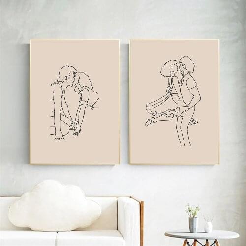 Pulp Fiction Abstract Painting Dancing Line Drawing Canvas Print Couple Kiss Poster Minimalist Wall Art Pictures Bedroom Decor