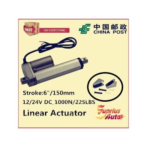 Free Shipping electric linear actuator with mounting bracket, 10mm/s 6inch/150mm stroke 1000N/225LBS 12V DC mini linear actuator
