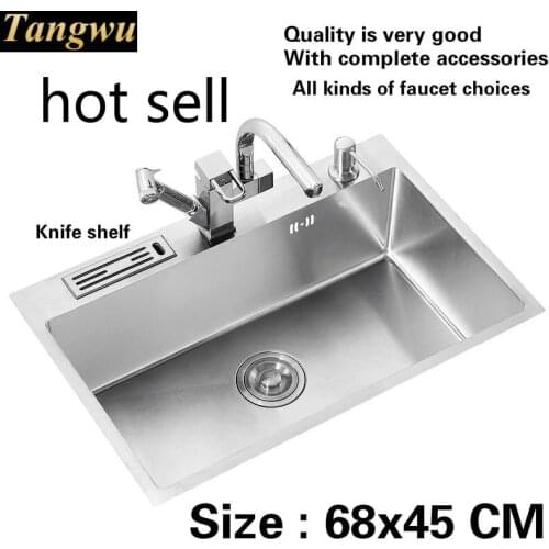 Free shipping Hot sell fashion standard kitchen manual sink single trough durable 304 food grade stainless steel large 68x45 CM