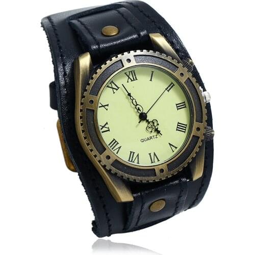 Boho Handmade Sew Wide Belt Strap Genuine Leather Men Pointer Watch Bracelets For Women Male Punk Vintage Jewelry