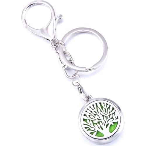 Tree Of Life Aroma Keychain Keyring Open Locket Stainless Steel Perfume Aromatherapy Essential Oil Diffuser Keychain Jewelry