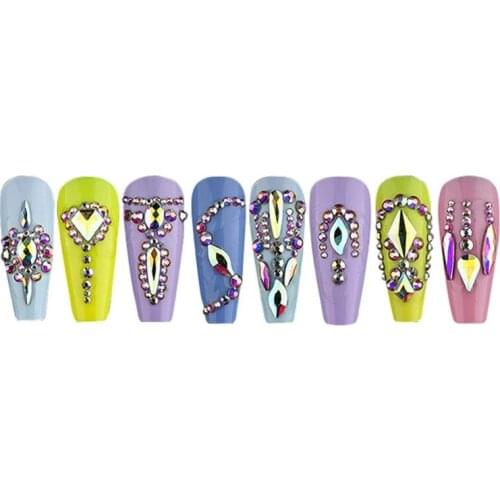 Decoration Multi-Shape Nail Crystals Flatback Round Rhinestones Beads Nail Stones with Storage Box Tweezers 27RC