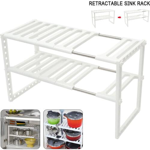 Holder Kitchen Shelf Organiser Floor Type Adjustable Extendable Double Layer Dishes Storage Rack Under Sink Multifunction Shelf