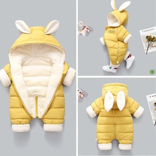 2021 Autumn Winter Overall For Children Infant Down Cotton Thickened Clothes Hooded Cartoon Baby Boys Girls Jumpsuit Baby Romper