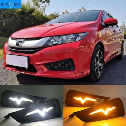 For Honda City 2015 2016 fog lamp cover drl with yellow turn signal light car styling LED daytime Running Lights