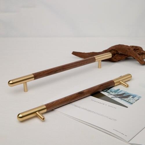 610mm Length Modern Black Walnut Solid Wood+H65 Pure Brass Wardrobe Door Drawer Furniture Copper Surface Mounted Brass Handle