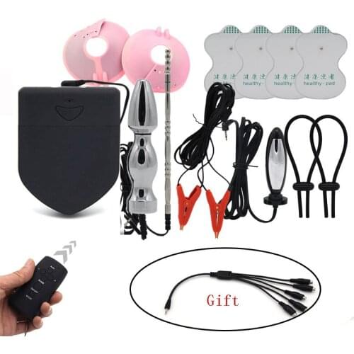 Electric Shock Penis Ring Massage Pad Nipple Clamps Anal Plug Medical Themed Kit Sex Toys Accesorries Set