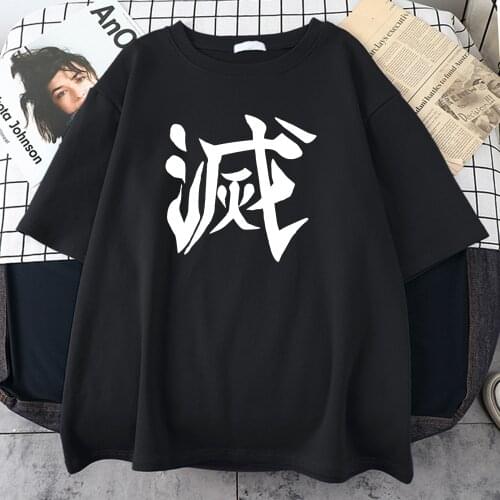 Summer Oversized T-Shirt White Demon Slayer Man Short Sleeve T-shirt Tops Casual Anime Clothing Fashion Harajuku Tee Shirt Men