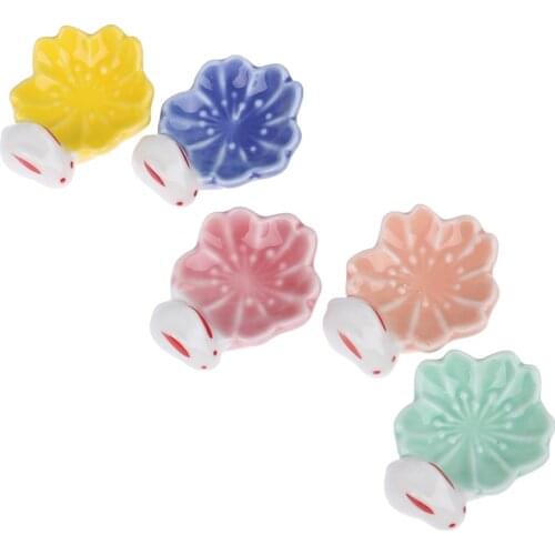 1pc Cute Rabbit Design Ceramic Cherry Blossom Chopsticks Stand Multicolor Cherry Blossom Chopstick Rack Pen Holder Ceramic Craft