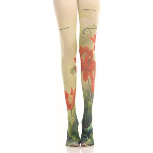 Chinese Lotus Flower Pantyhose Printing
