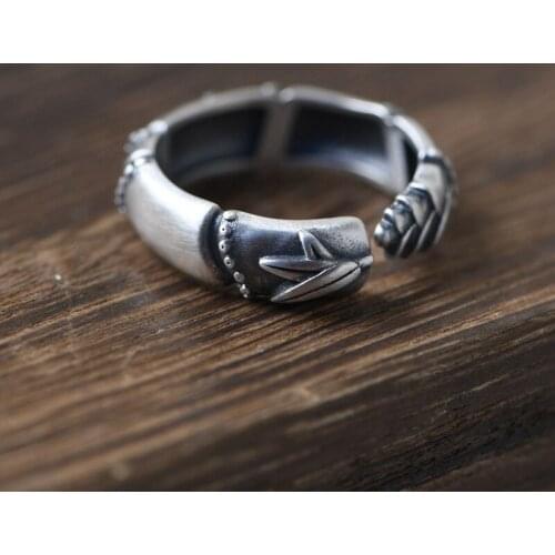 FNJ 925 Silver Ring Matte Bamboo 100% Original Pure S925 Sterling Silver Rings for Women Jewelry Open Adjustable Size