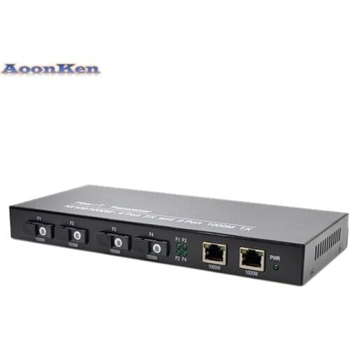 Gigabit Ethernet 1000M Switch Convert 3KM Fiber Optical Media Converter Single Mode 2 RJ45 & 4SC Ports Fibre Optic Transceiver