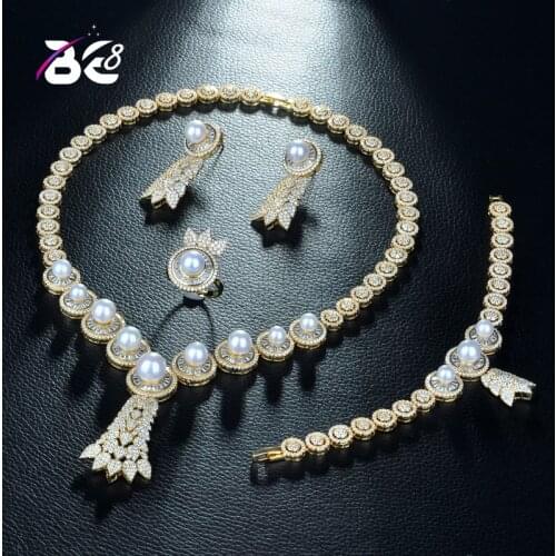 Be 8 Brilliant 4 Pcs Earring Necklace Sets AAA CZ Bridal Wedding Gold Color Jewelry Sets for Women Gift Parure Bijoux Femme S296