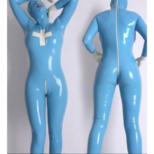 Cosplay pvc faux Leather suit Gummi Nursing Catsuit Hood Full Bodysuit Tights Sexy Night Party Clubwear Performance