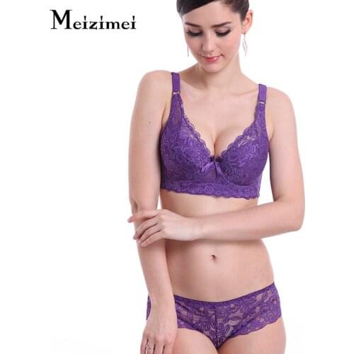 Meizimei 2020 underwear set lace brief thin panty sexy bras for women wireless lingerie bralette top bh plus size push up 40 90