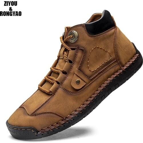 2020 Mens Casual boots Handmade Men Leather shoes Flat Breathable Walking Shoes Warm Plush Ankle boots Large size4748 work