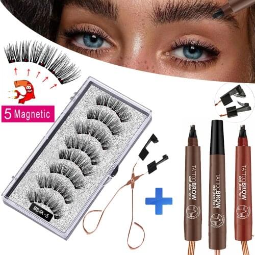 MB 8pcs/4 Pairs 5 Magnet Magnetic Eyelashes Set Eyebrow Pencil 3D Mink False magnetic lashes Natural faux cils magnetiqu Tweezer