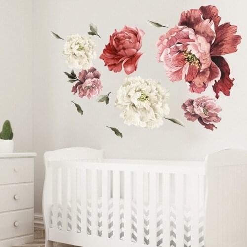Peony Floral Wall Decals Flowers Wall Stickers for Living Room Rose Floral Wall Posters Peel and Stick Home Girl Room Diy Decor