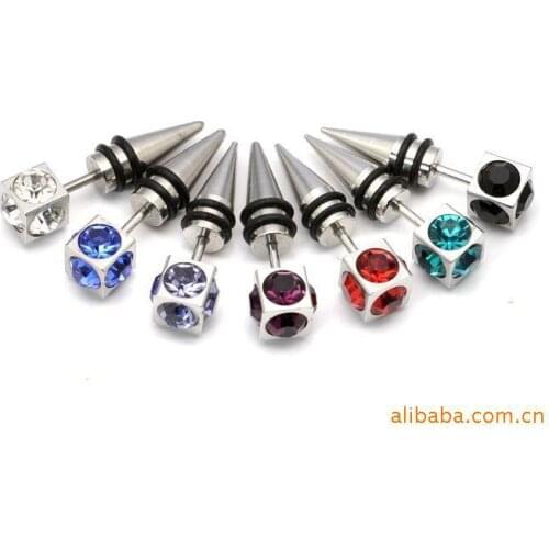 Wholesale 7 colors 5stone square stud earrings spike men punk fashion earrings mix colors free shipping