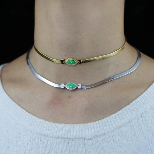 2021 Summer New arrived Luxury enamel evil eye zircon CZ gold silver color Snake Chain charm Choker Necklace for women jewelry