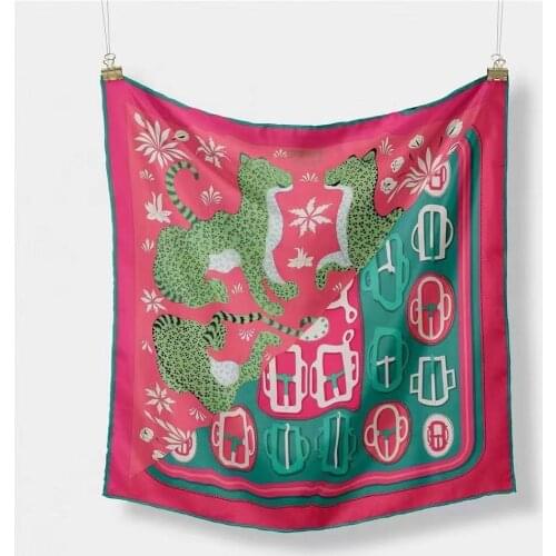 53cm Brand Design Leopard Print Cool Square Scarves Women Twill Silk Hijab Foulard Fashion Bandana Headband Neckerchief For Lady